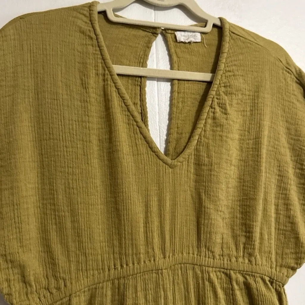 WORLD MARKET Misha Mustard 100% Cotton Gauze Cropped Wide Leg Jumpsuit w Pockets Size undefined - Image 3