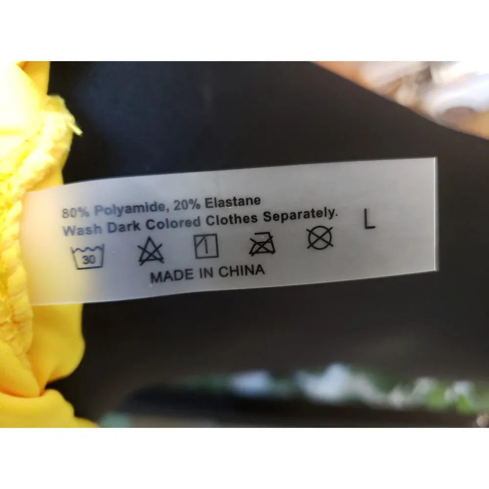 Women's 2 Piece Swimsuit Large Yellow Stretch Triangle Backless Halter Neck - Image 6