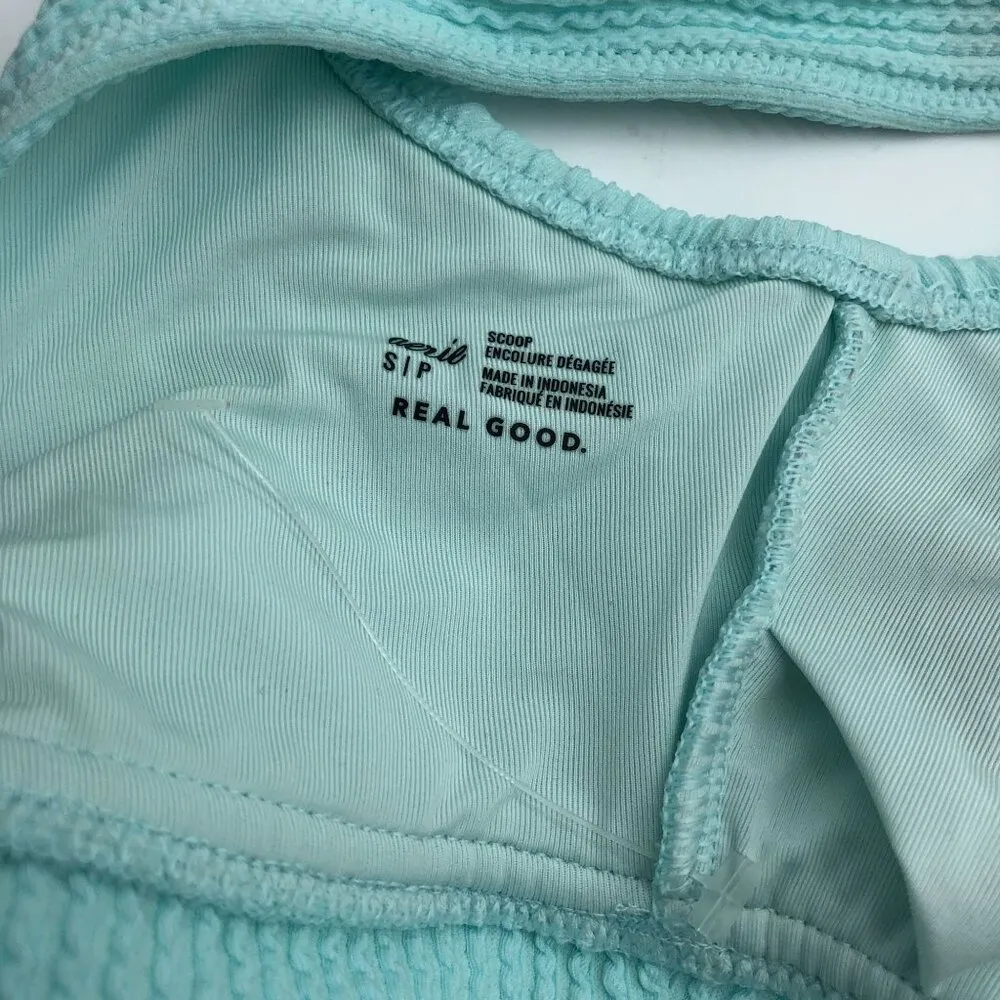 Aerie Swim Womens Scoop Bikini Top Textured Tie Back U Neck Light Blue S - Image 4