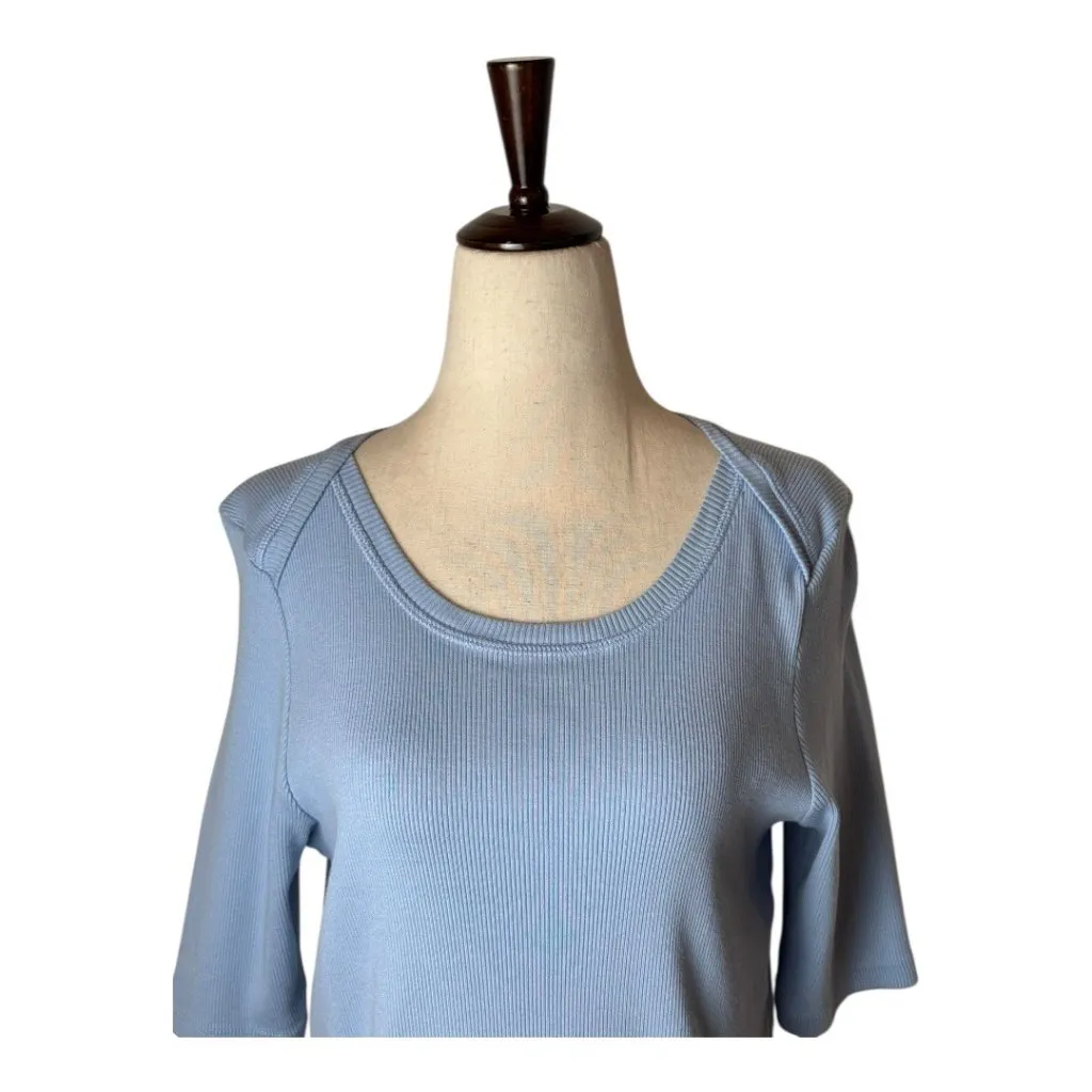 Sundance Shirt Women XL Blue Cotton Ribbed Knit Short Sleeve‎ Tee Athleisure - Image 3