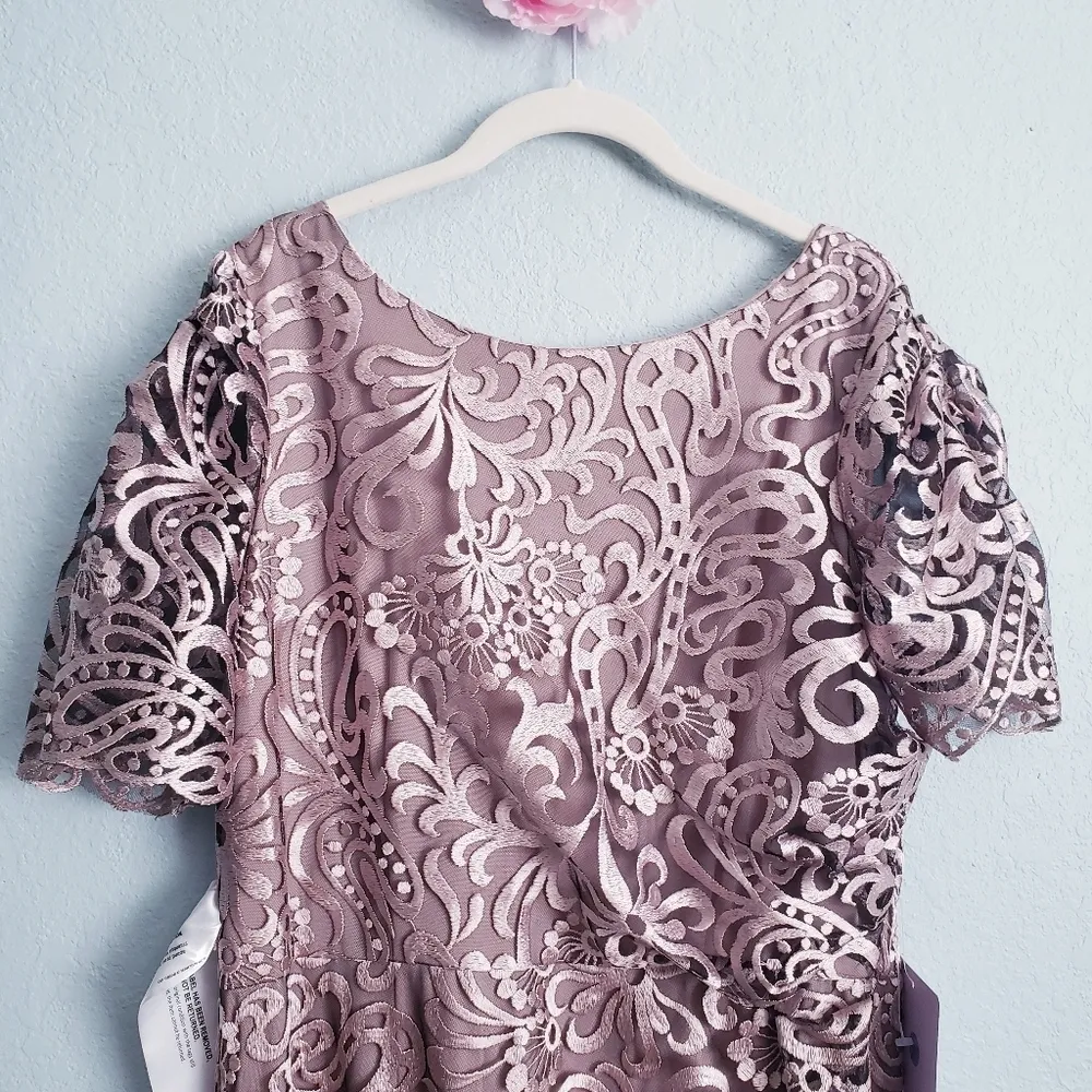 JS Collections Embroidered Mesh Flutter Sleeve Elegant Lace Evening Gown - Image 5