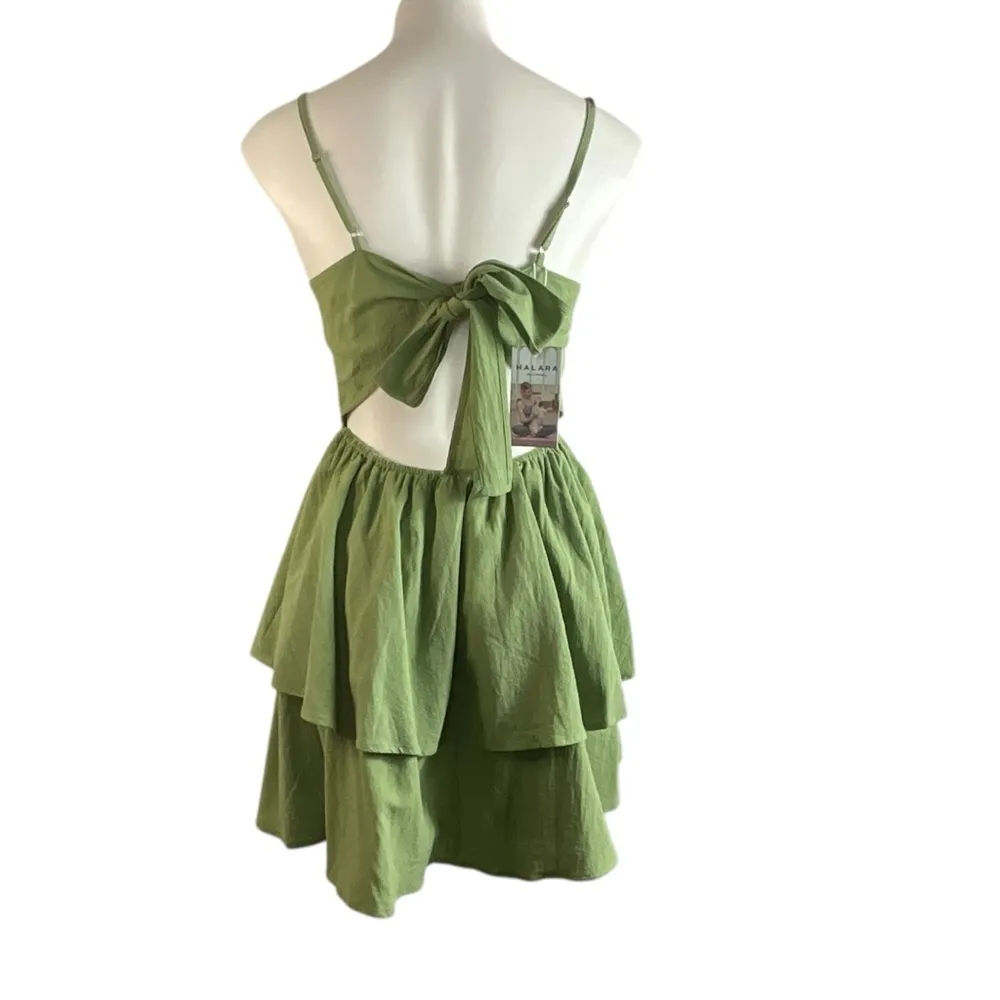 Halara Backless Adjustable Straps Green Sleeveless Tiered Dress - Image 13