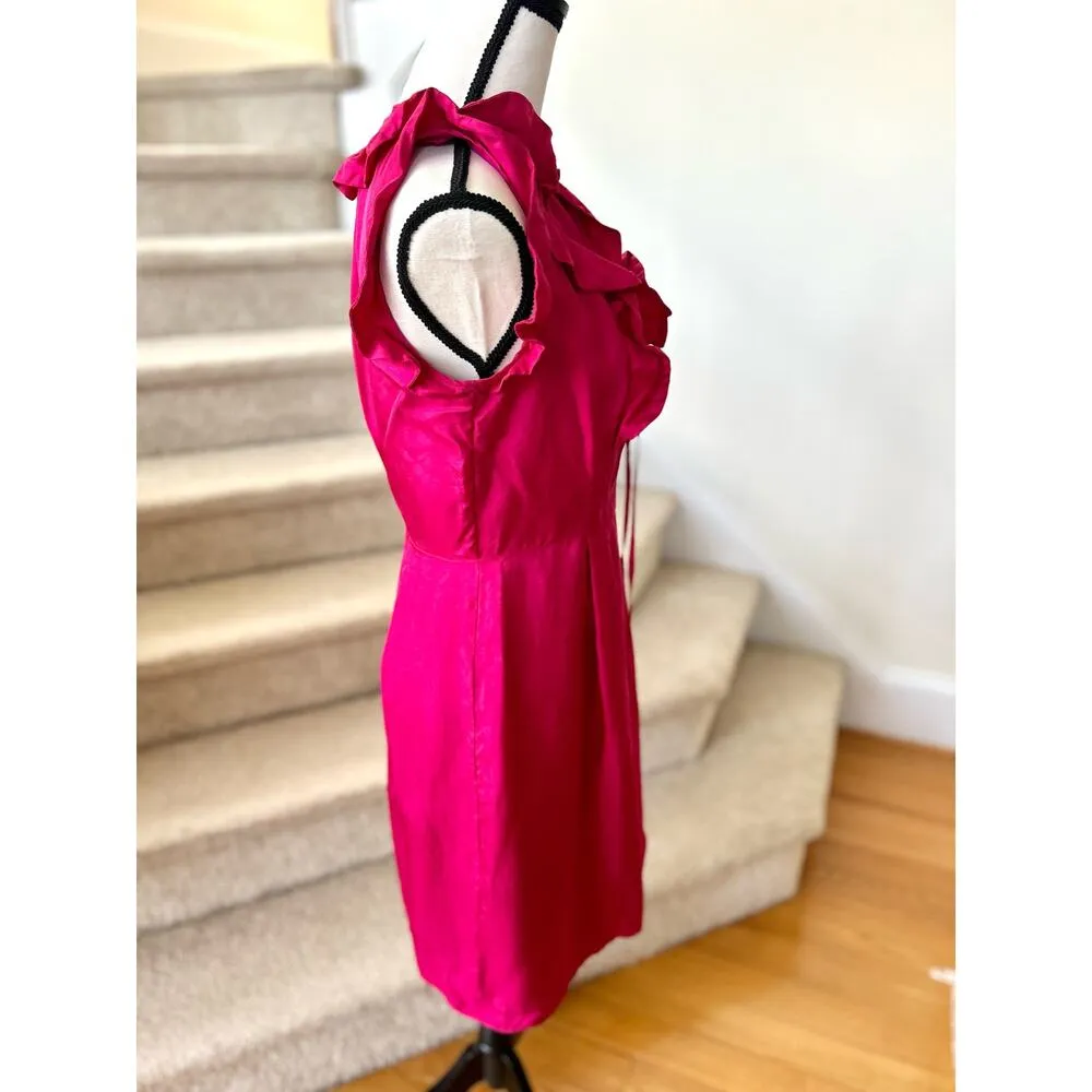 Elizabeth McKay Jewel Tone Pink Silk Ruffle Cocktail Dress Size 4 - Image 2
