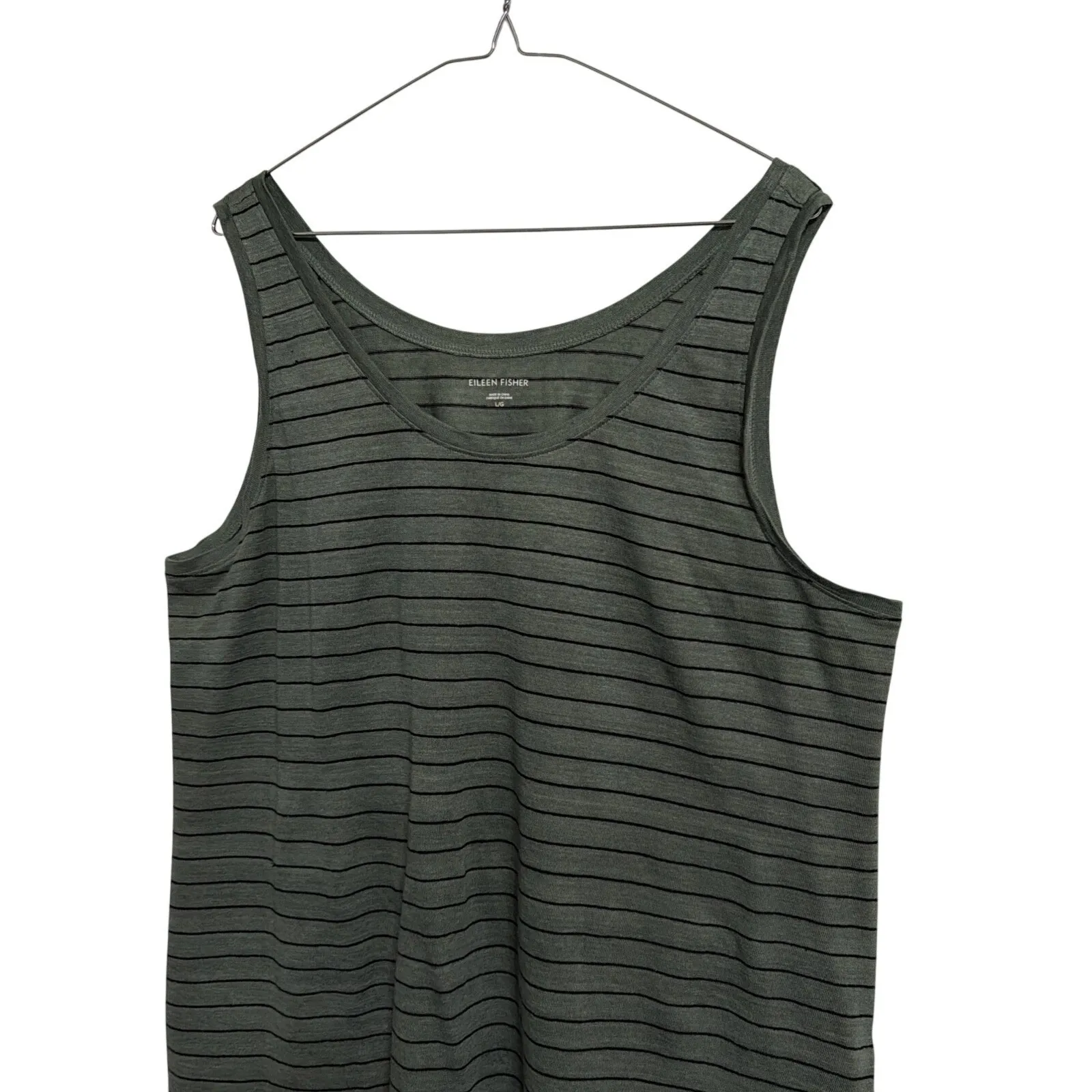 EILEEN FISHER Tank Top Green Black Stripe Linen Blend Women's L - Image 4