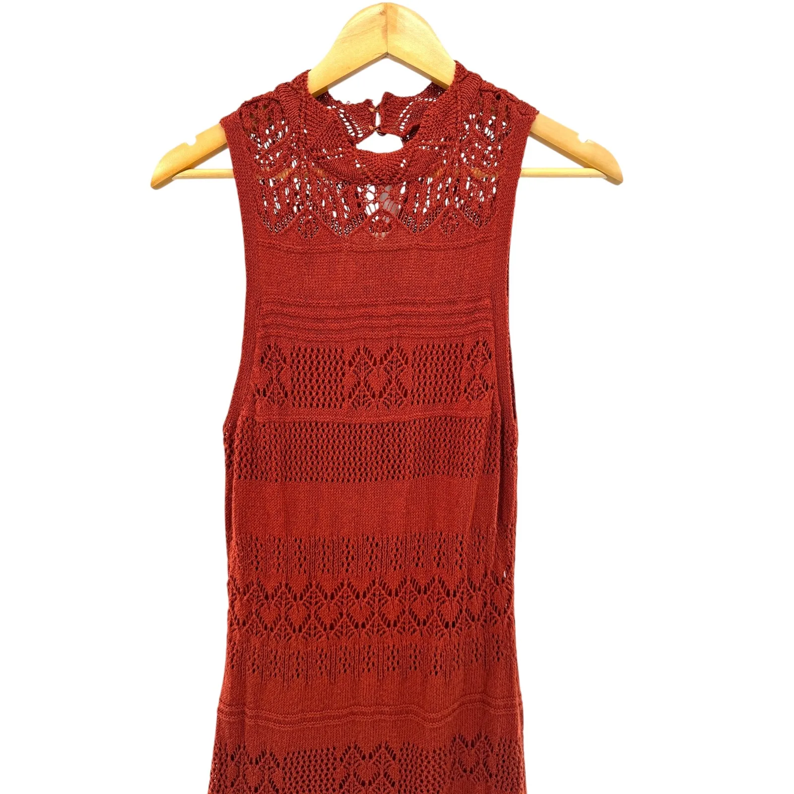 Anthropologie Open Knit Maxi Dress Rust Brown Womens M Boho Hippie‎ 70s Crochet - Image 3