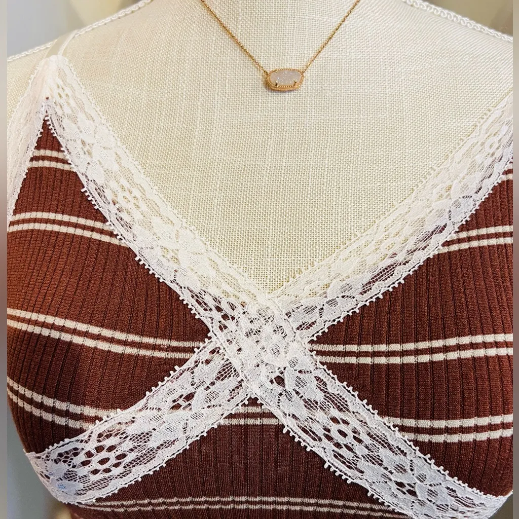 FREE PEOPLE GiGi Seamless Striped Bra Umber Earth Brown White Bohemian Size M/L - Image 8