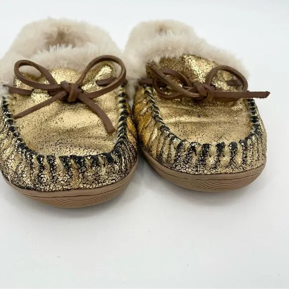 J. Crew Lodge Shoes Size 7 Gold Crackled Metallic Slipper‎ Cabin Cozy - Image 3
