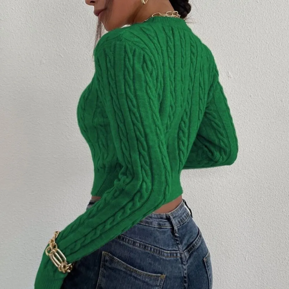 SHEIN SZ S Essnce Cable Knit Crop Sweater - Image 3