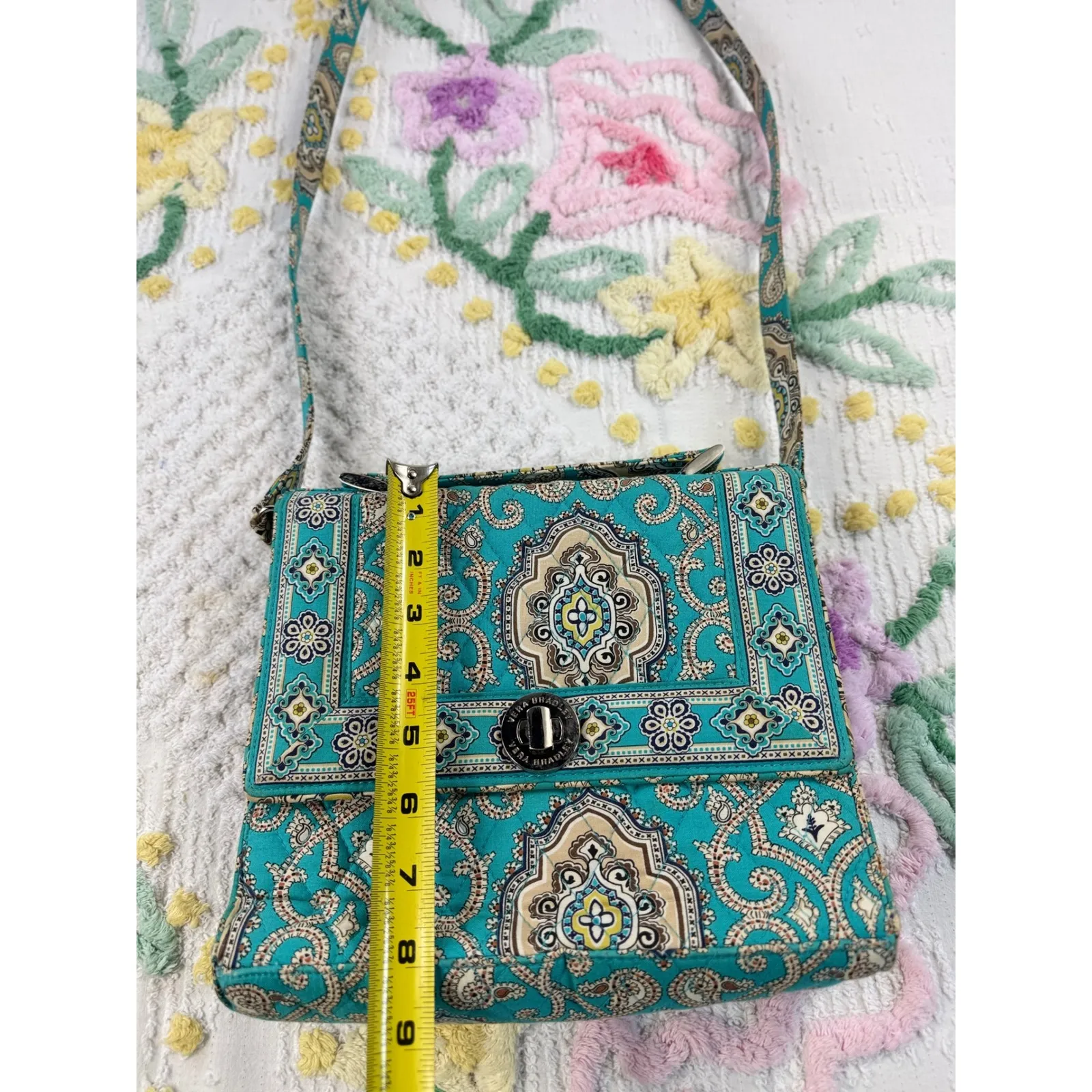 Vera Bradley Shoulder Bag Teal Paisley Pattern Flap Top Closure - Image 2