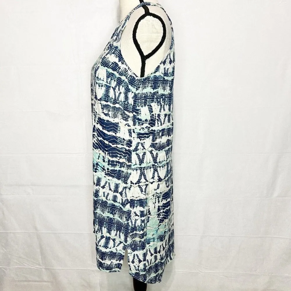 Nicole Miller 100% Linen Halter Sleeveless Tie-Dye Blue Aqua Short XS Dress - Image 4