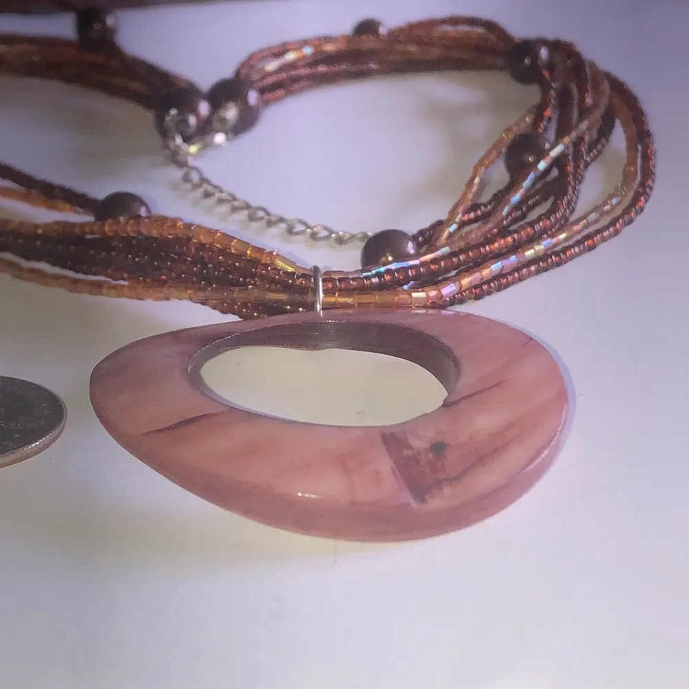 Boho Seed Beaded Huge Round Cutout Shell Pendant Necklace - Image 5