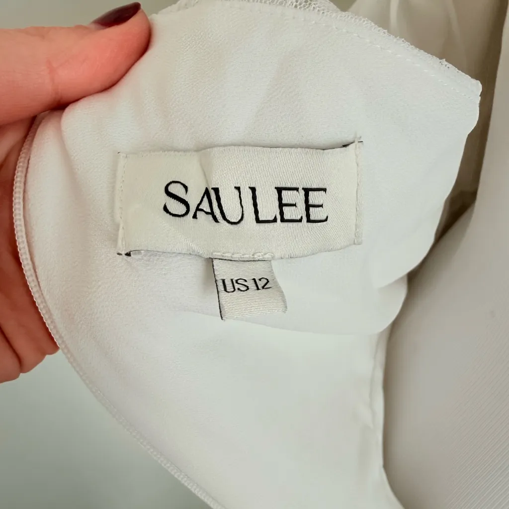 Sau Lee Sidney White Tulle Mini Dress with Detachable Train Wedding Bridal Sz 12 - Image 11