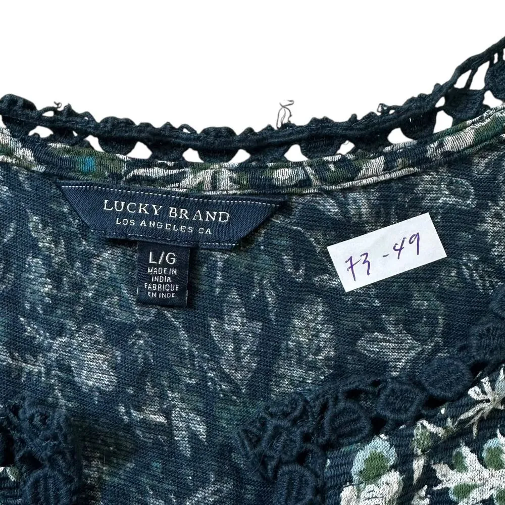 Lucky Brand Blue/Green Floral Top Women's Blouse Size Large | 73-49 - Image 3