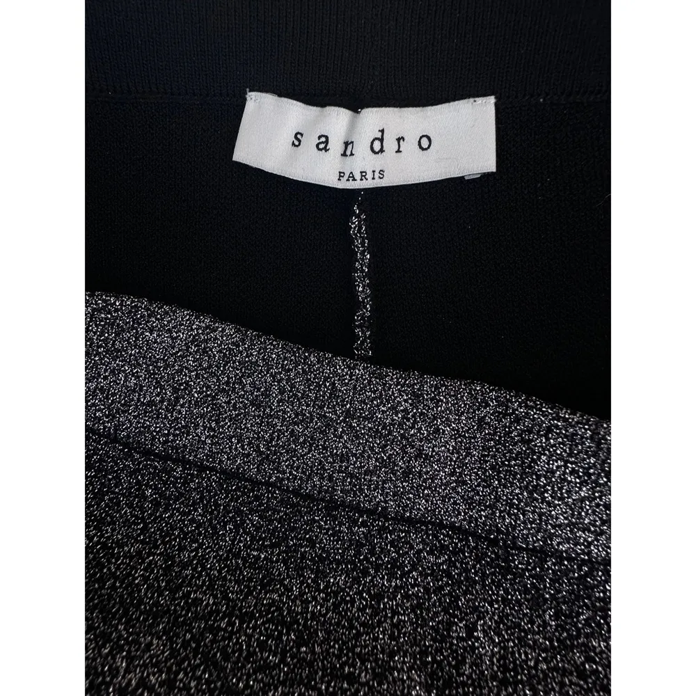 Paris Black Metallic Silver Lurex Knit Skinny Leggings Small - Image 8