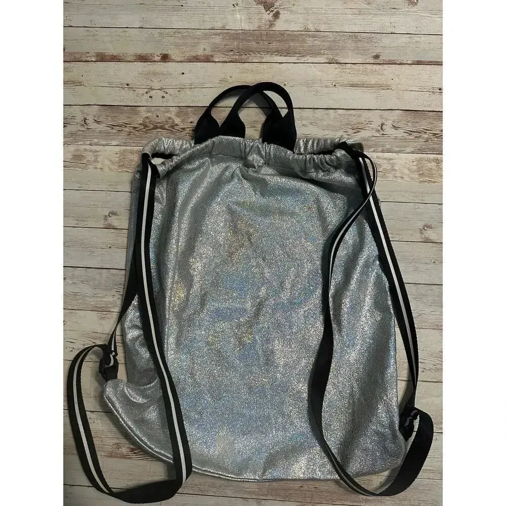 Victoria's Secret PINK Drawstring Backpack Iridescent Silver - Image 4