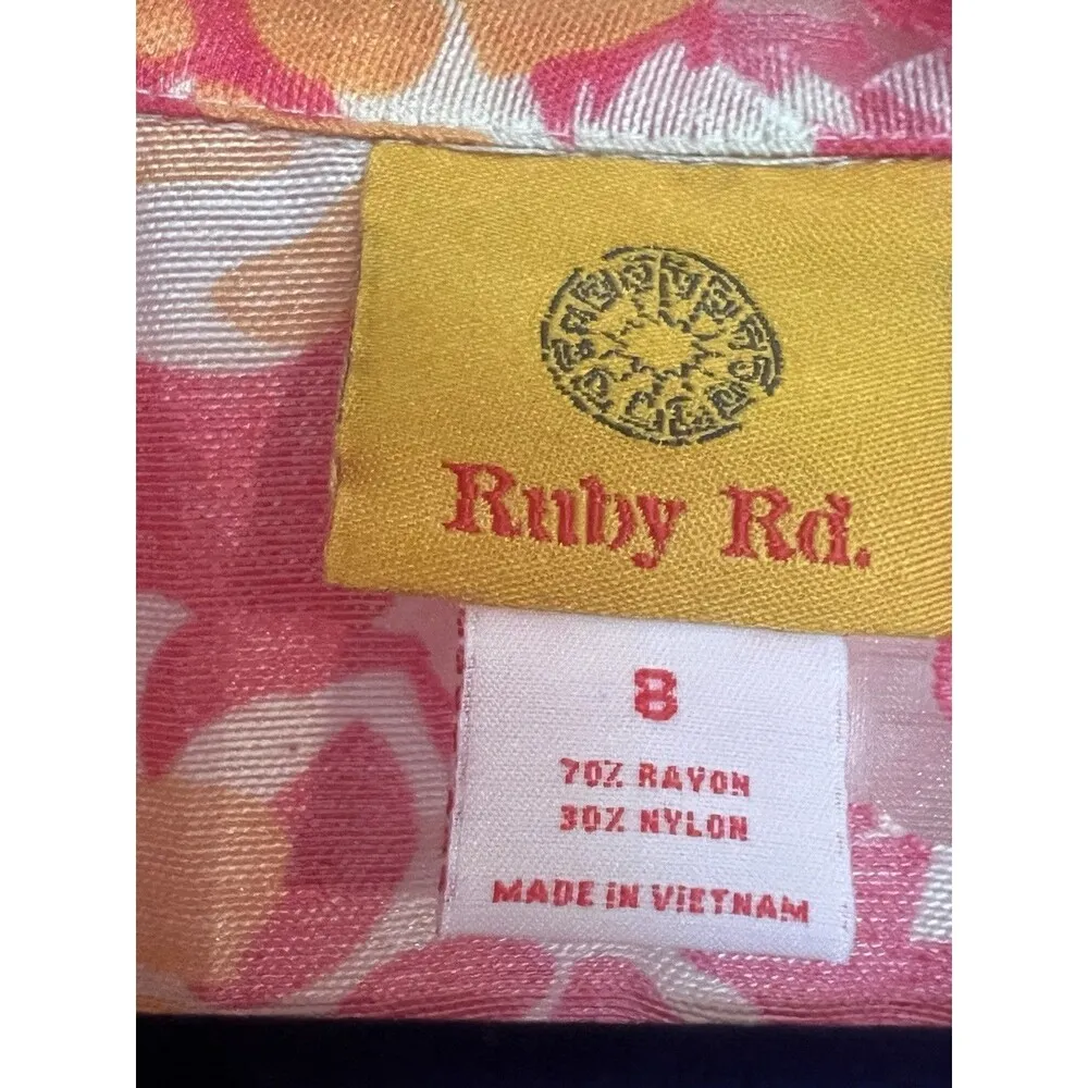 Ruby Rd Pink/Orange Floral Sheer Button Down Top Sz 8 - Image 3