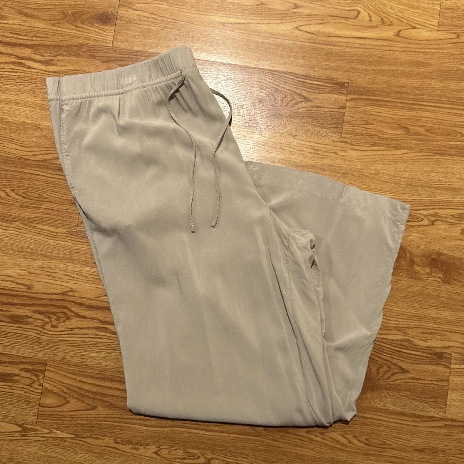 H&M Pants Womens XL Knit Beige Stretch Drawstring Wide Leg Tan High Rise Pocket - Image 10