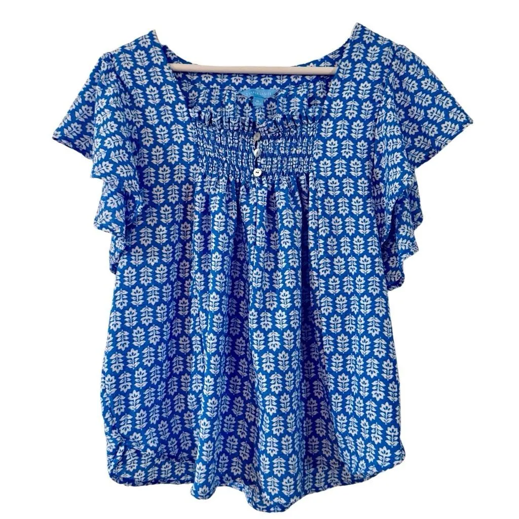 Draper James blue printed smocked ruffle sleeve top size XL - Image 9