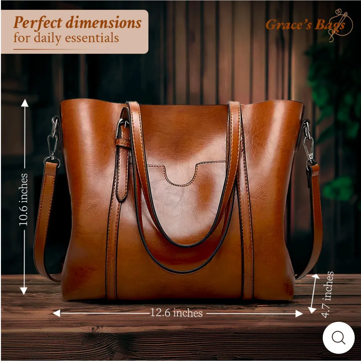 NWOT Elegant Faux Leather Tote with Removable Long Strap in Chocolate Brown - Image 15