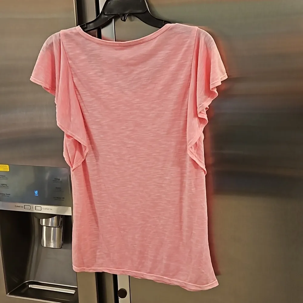 đź’•MICHAEL STARSđź’• Slub Knit Jersey Flutter Tulip Sleeve Tee ~ Pink One Size NWOT - Image 2