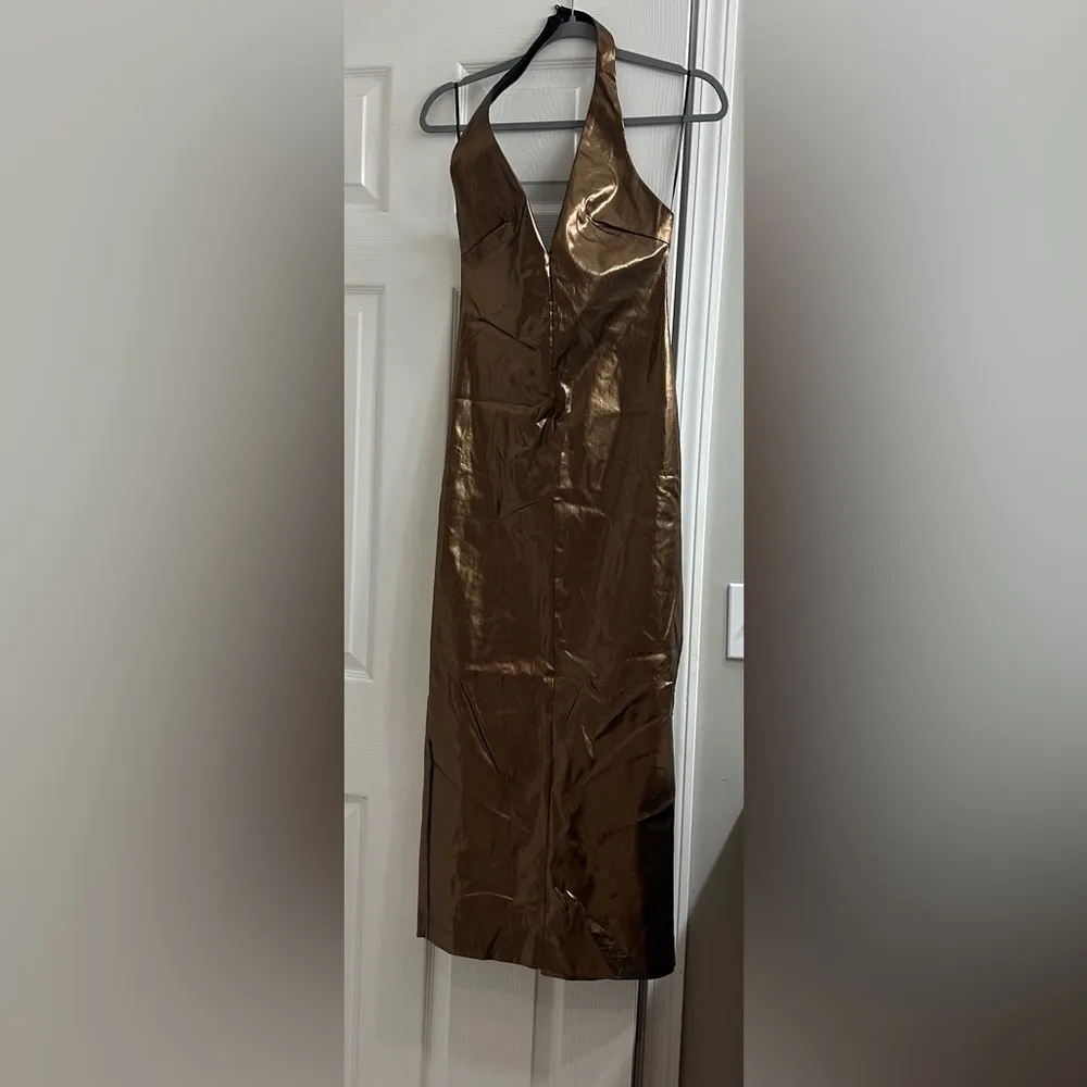 New Woman Bronze Metallic Halter Dress - Image 5