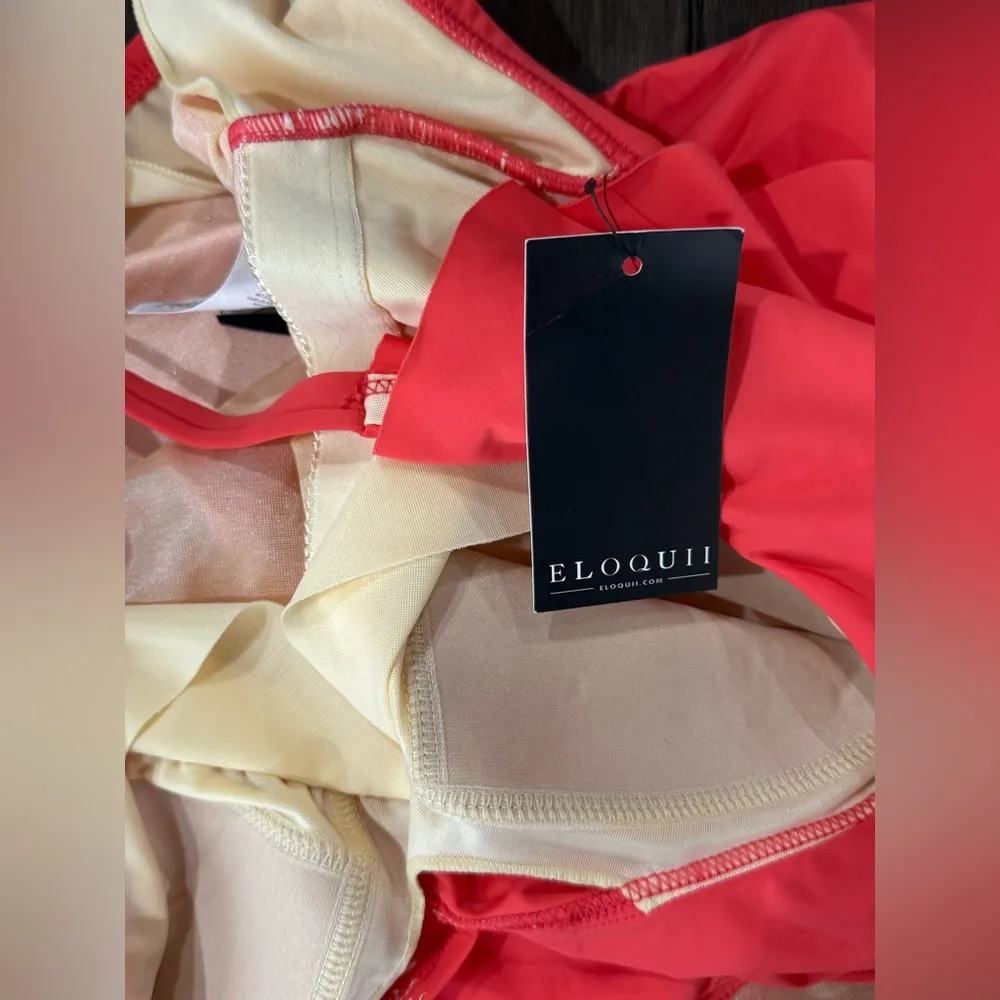 Eloquii Coral Colored One Piece Swimsuit with Halter Neckline - Image 2