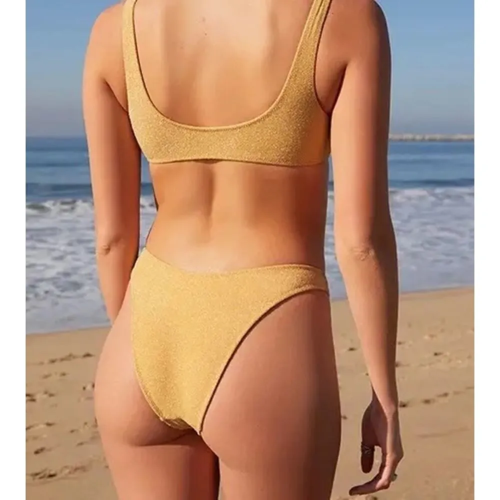 LA Hearts by PacSun Gold Quinn Scoop Bikini Top & Bottom Set Size XS Small - Image 7