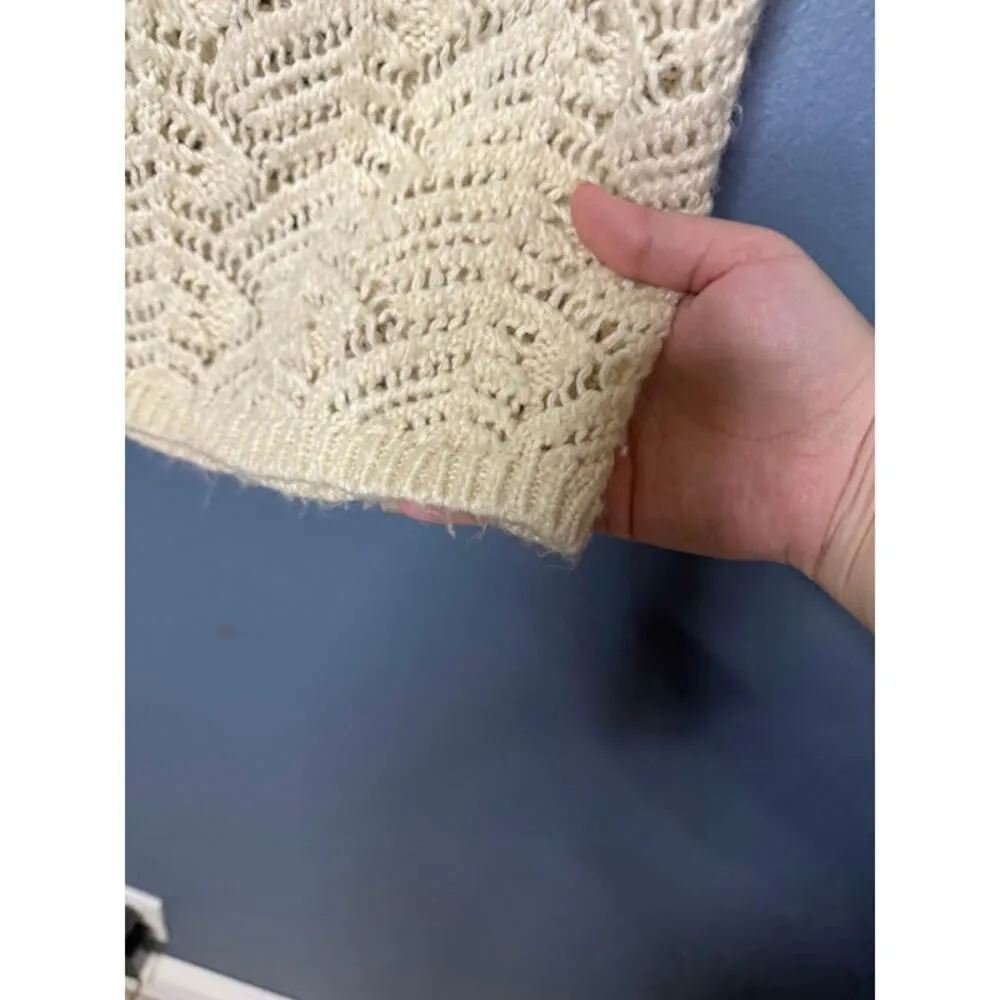 Espirit Shirt Women's Sz Medium Boho Crochet Top Neutral Beach Cruise Open Kni - Image 6