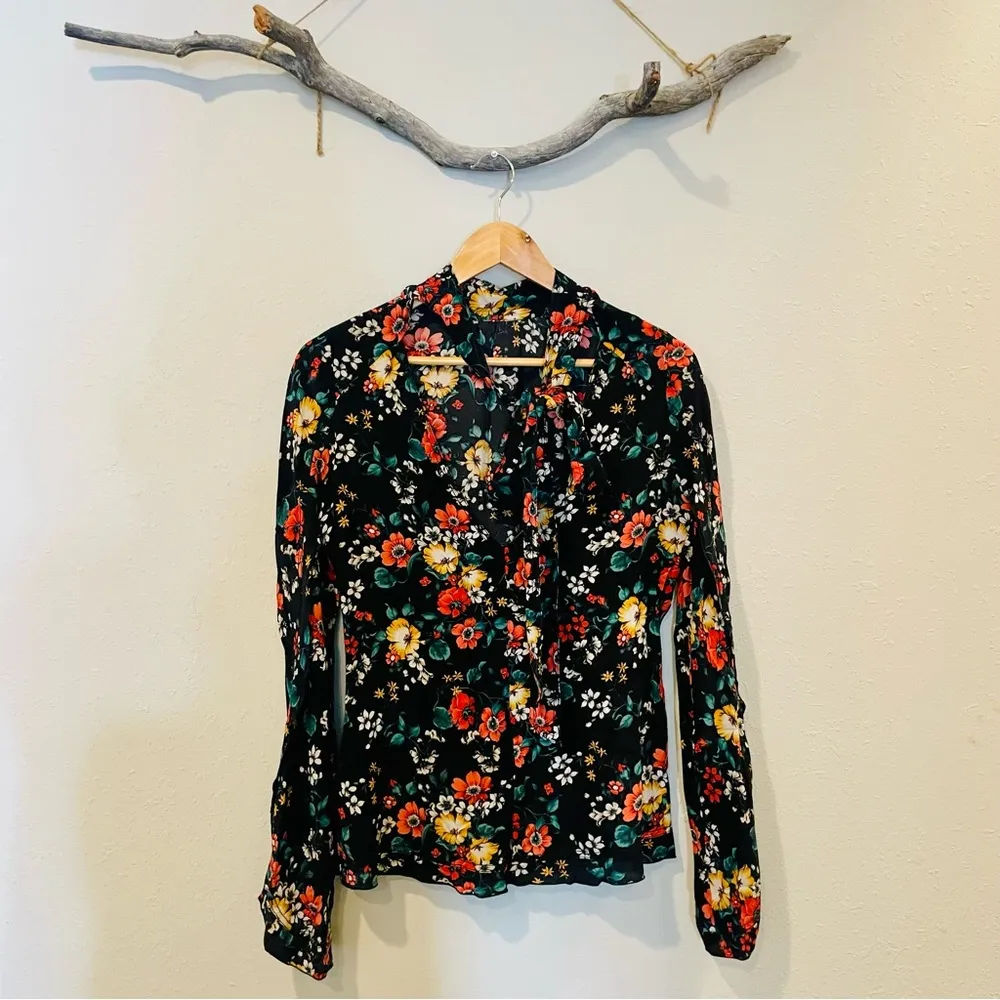 Derek Lam Silk Floral Mock Neck Blouse - Image 6