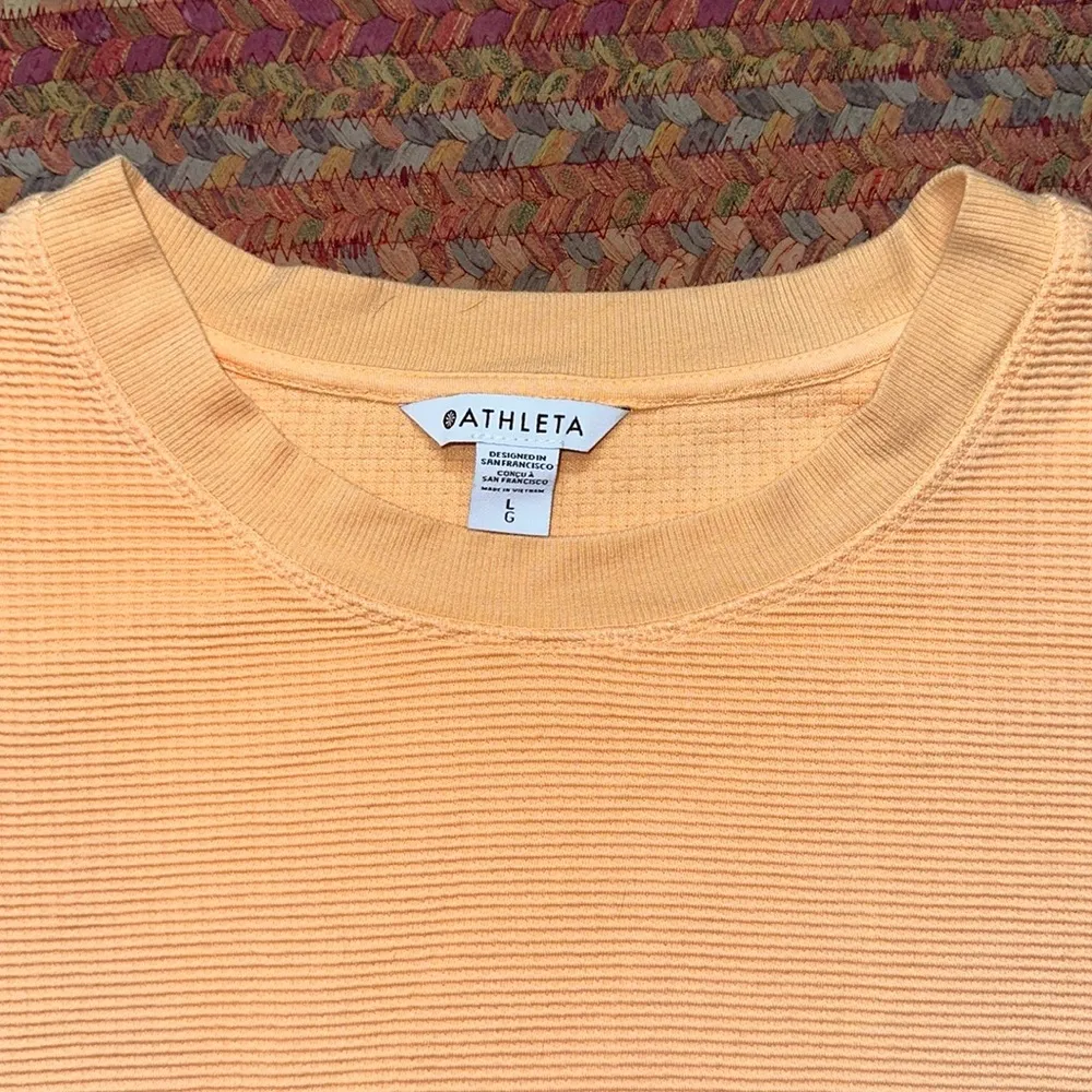 ATHLETA ORANGE PEACH WAFFLE KNIT STRETCH LONG SLEEVE SWEATSHIRT - Image 2