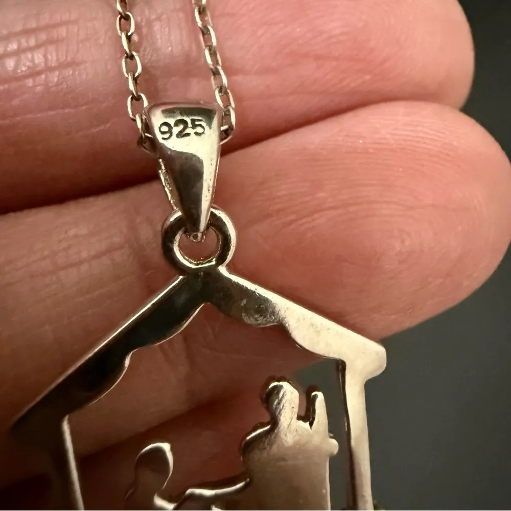 Vintage 925 Sterling Silver Nativity Scene Pendant 18” Necklace 3g. - Image 13