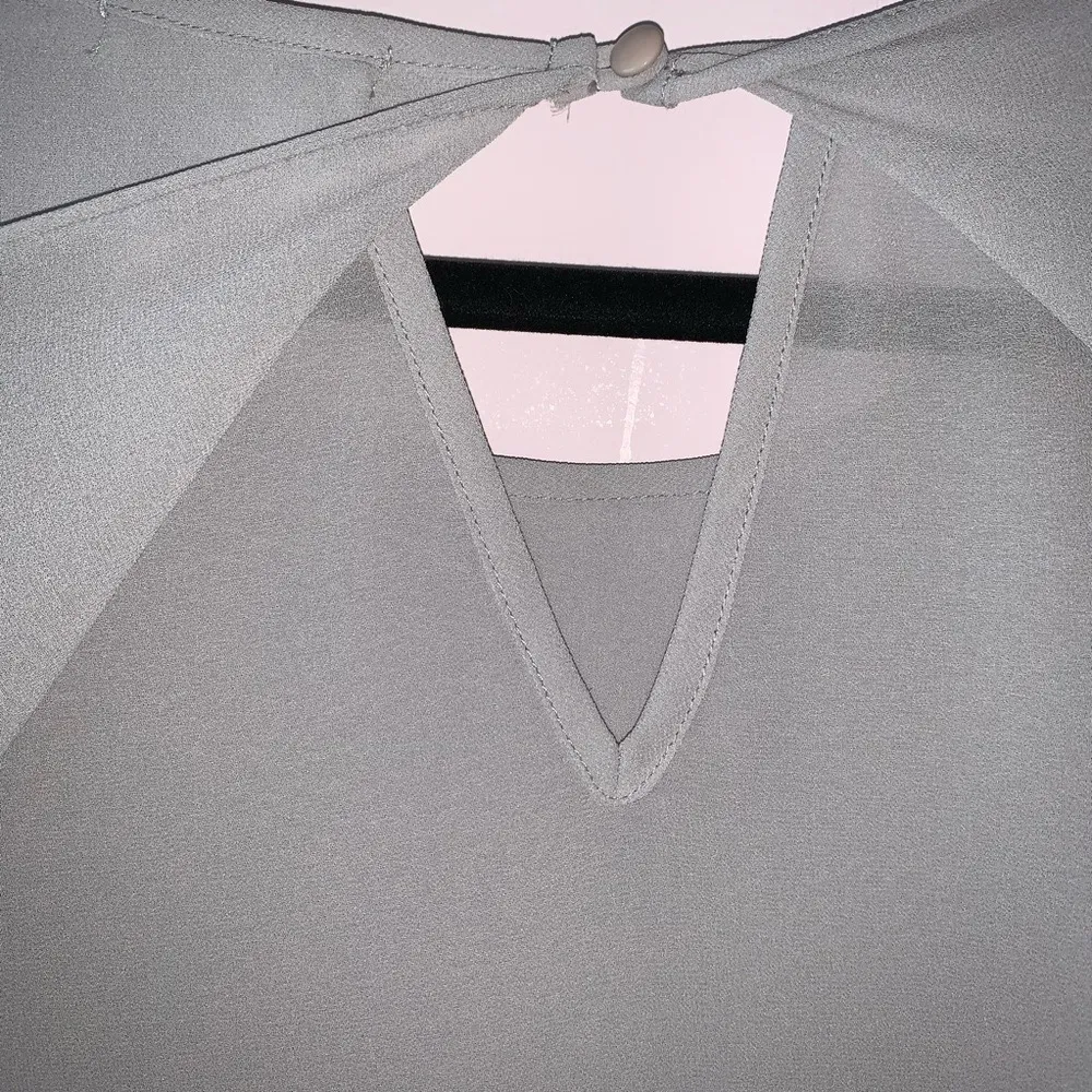 Pleione  Light Gray Sheer Split Back Blouse - Image 5