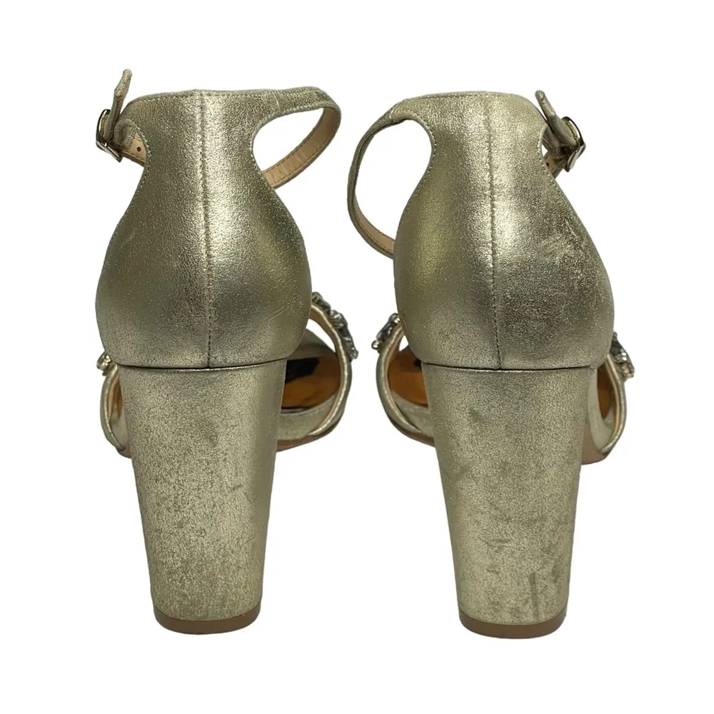 ❧ Barby Crystallized Heeled Sandals ❧ Gold Shimmery Leather ❧ 8M - Image 4