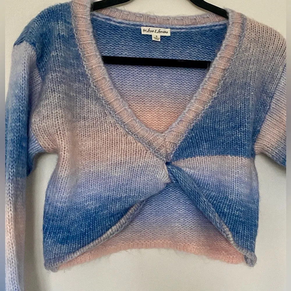 For Love and Lemons Celeste Twist Front Crop Sweater in Blue and Pink Ombré - Image 4
