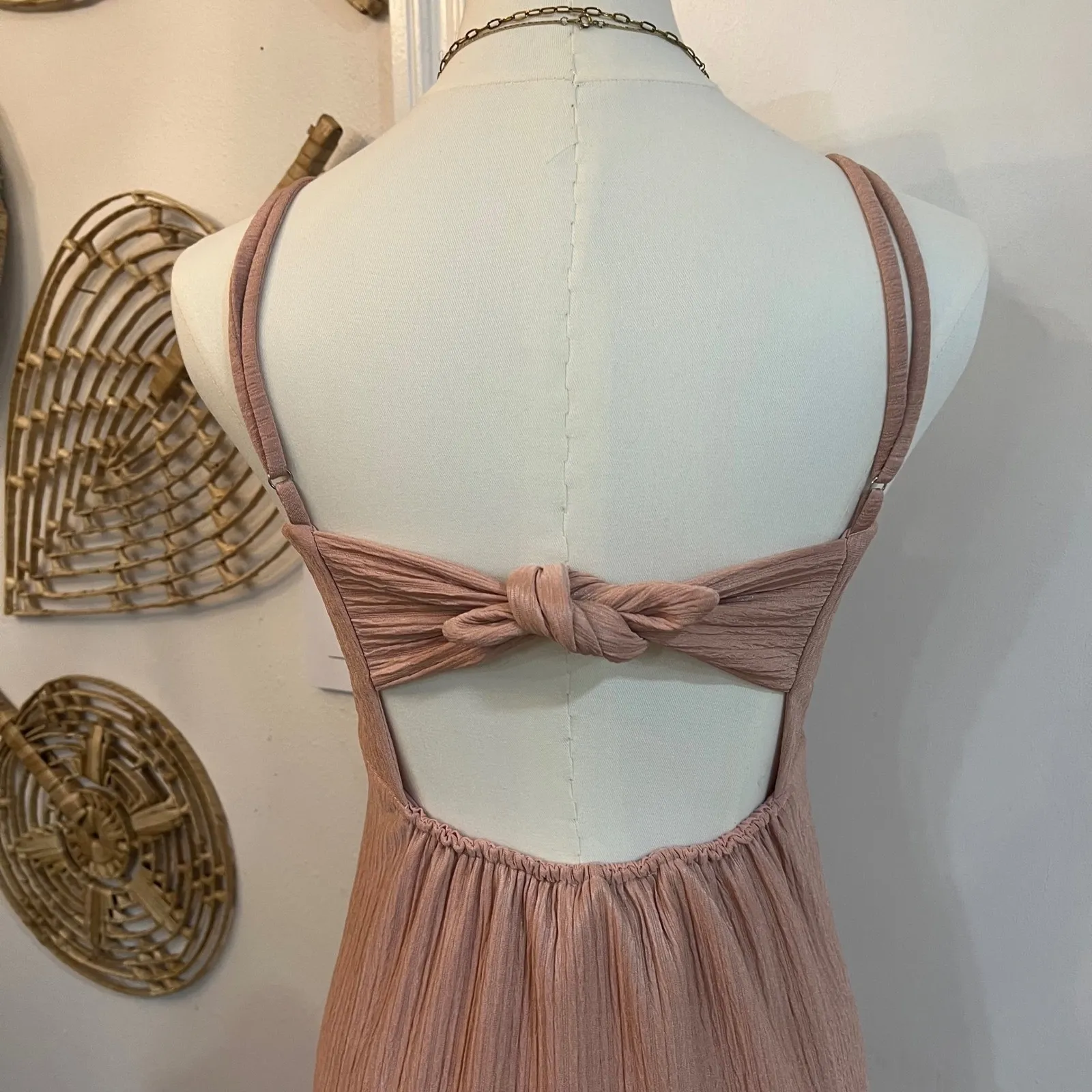 Vintage Lulus Blush Pink Pleated Wrap Midi Cocktail Dress Slit Formal Wedding M Size M - Image 7