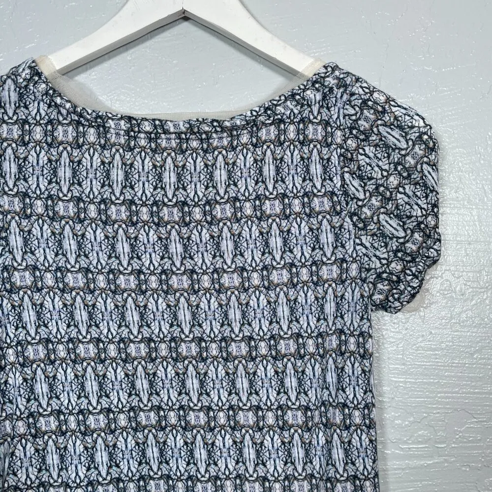 Anthropologie Meadow Rue Women XS Blue White Peplum Blouse Tulle Trim Boho - Image 8