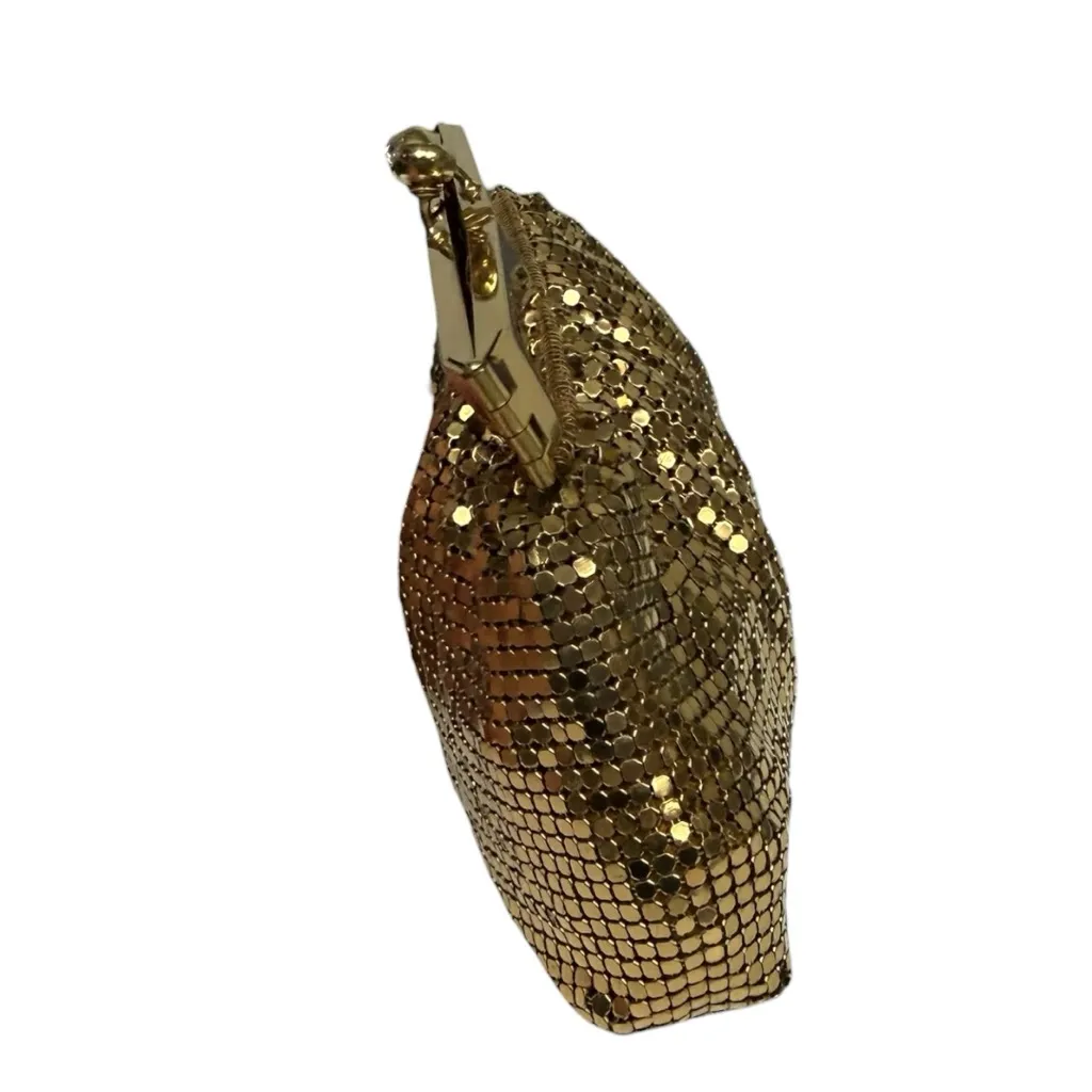 Vintage Duramesh Gold Metal Mesh Evening Clutch Kiss Lock Pouch Clutch Bag - Image 2