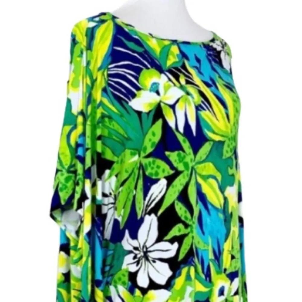 La Blanca Women's Swim Coverup Dolman Sleeve Green Tropical Floral Size Small - Image 6