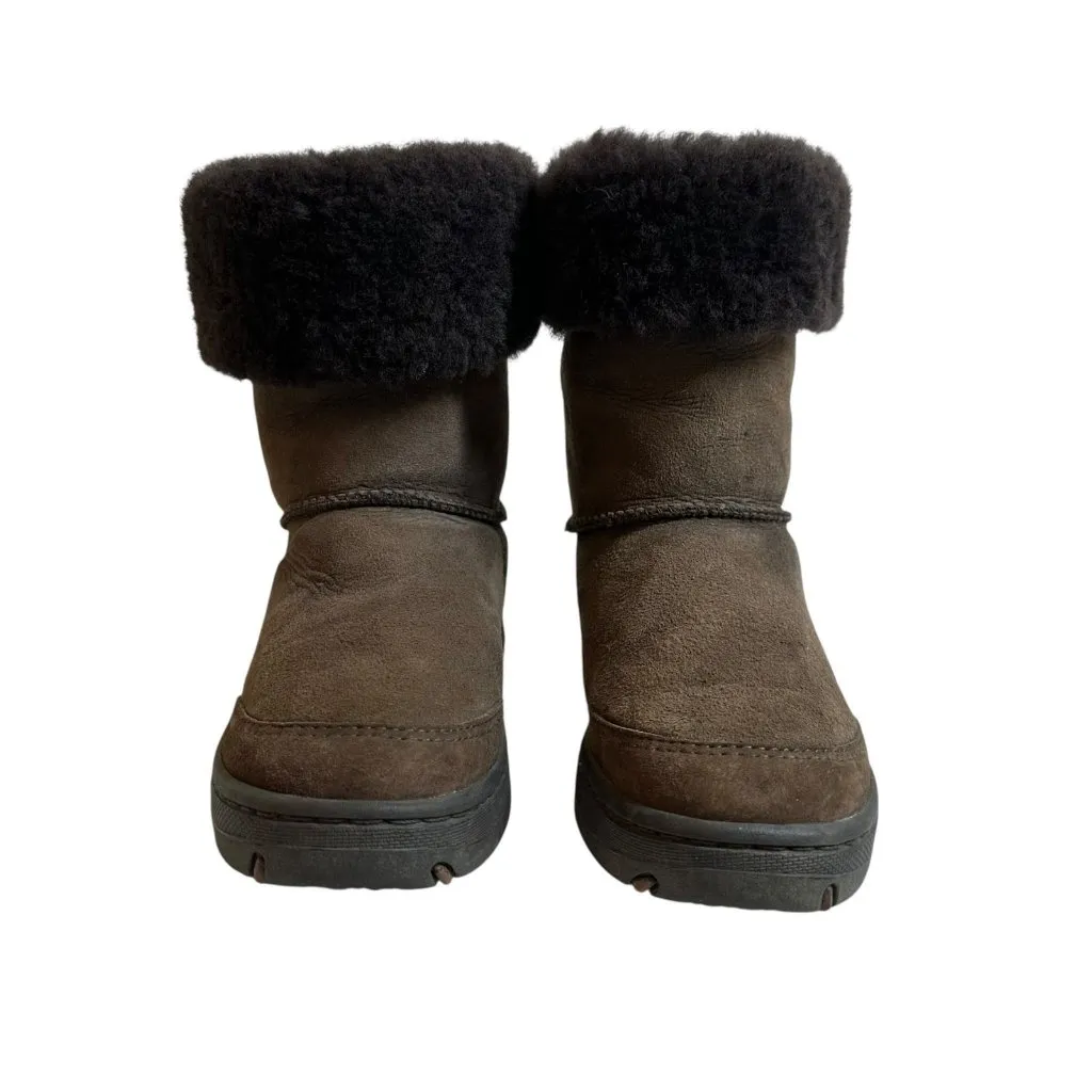 UGG Brown Sheepskin Fleece Topped Suede Boots Lace-Up Back Size 7 - Image 3