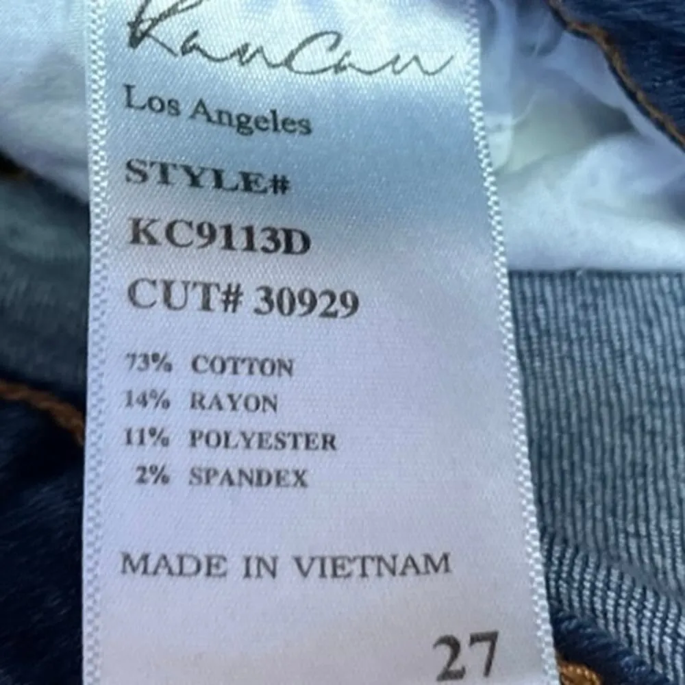 Kan Can Blue High Waist Frayed Raw Hem Cut Off Denim Jean Mom Shorts Size 27 - Image 5