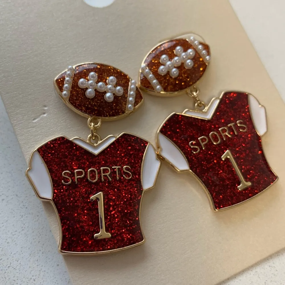 Football Jersey Post Drop Earrings - Red/Gold -‎ NWT - Image 4