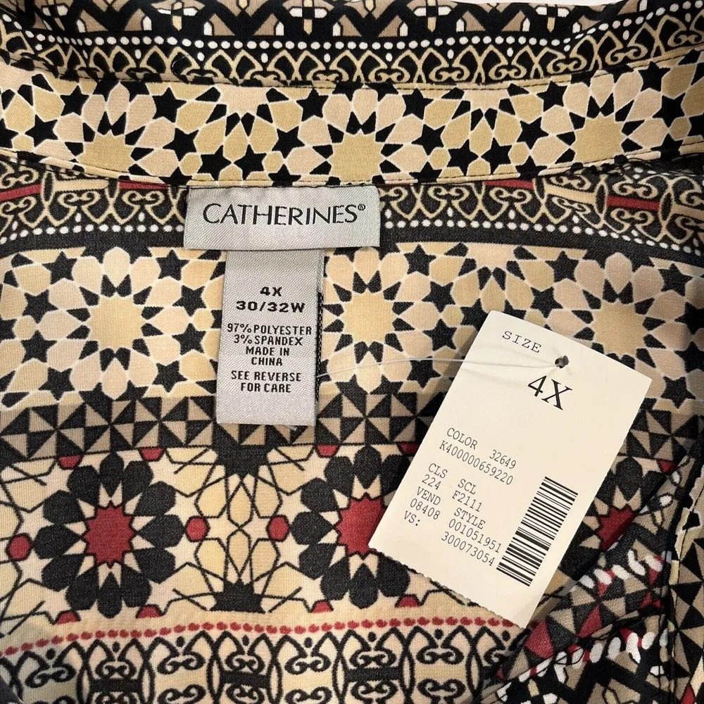NWT Catherines Geometric Southwestern Short Sleeve Button Front Shirt Size 4X - Image 7