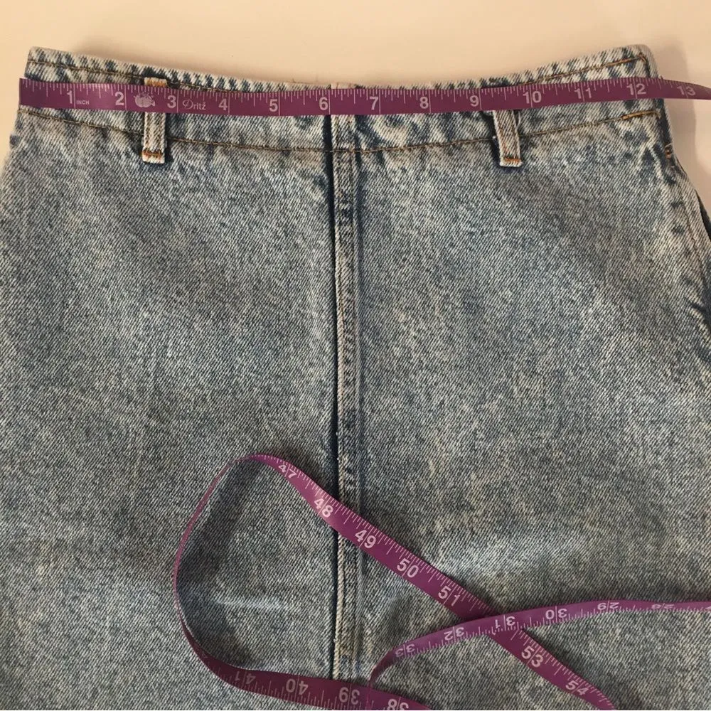 Vintage No Excuses Light Blue Acid Wash Denim Mini Skirt Size 3 GUC - Image 7