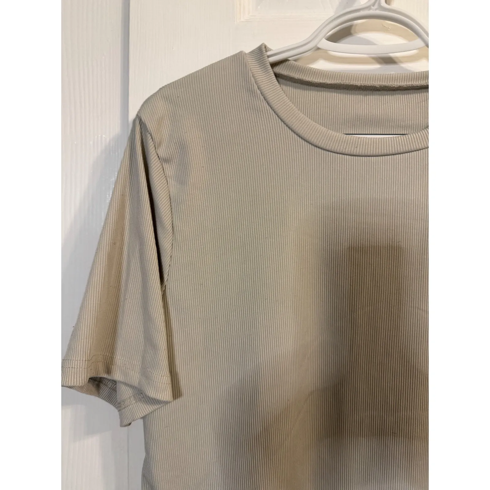 Ribbed Knit‎ Top Short Sleeve Crew Neck Casual T - Image 2