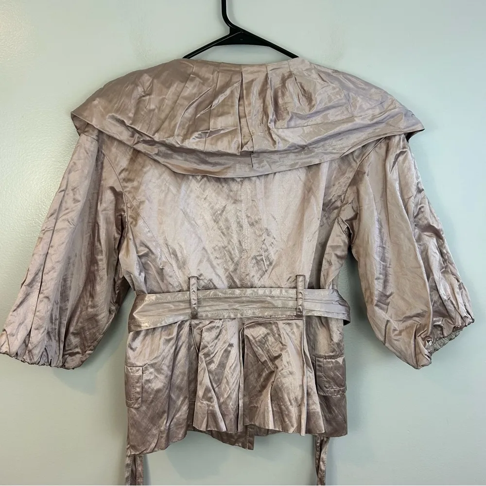 BCBGMaxAzaria Metallic Pink Double Breasted Belted Peplum Jacket XS - Image 6