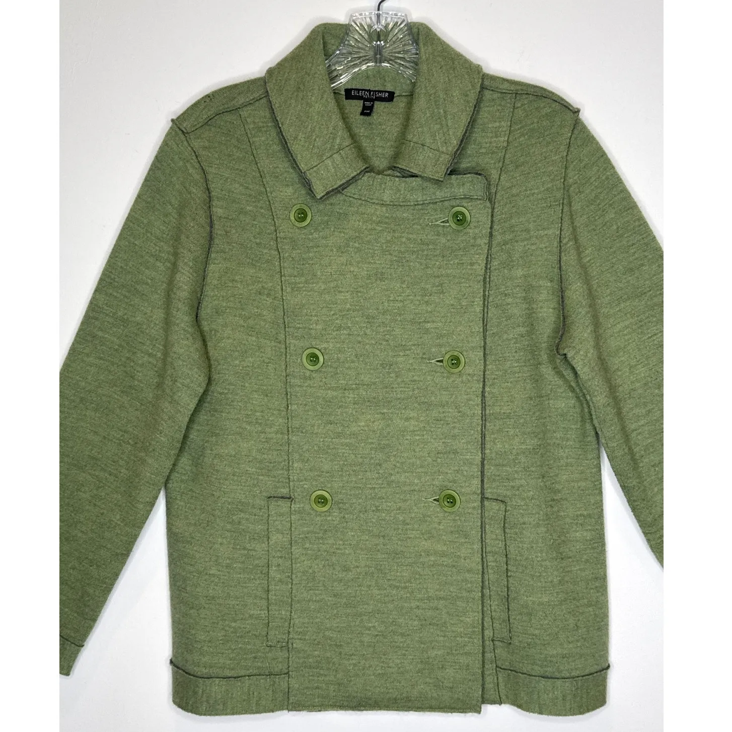 Eileen Fisher Petite Merino Wool Double-Breasted Peacoat Sweater Jacket medium P - Image 6