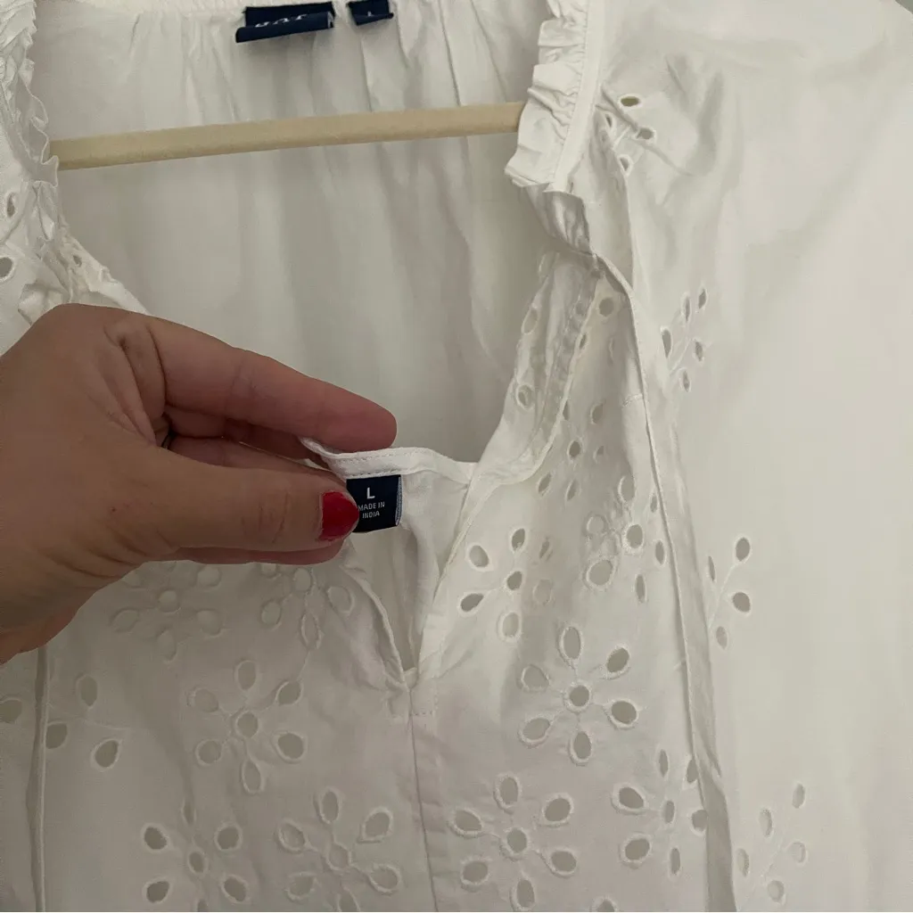 GAP Eyelet Mini Dress In Off White Ruffle Long Sleeve Slip - Image 5