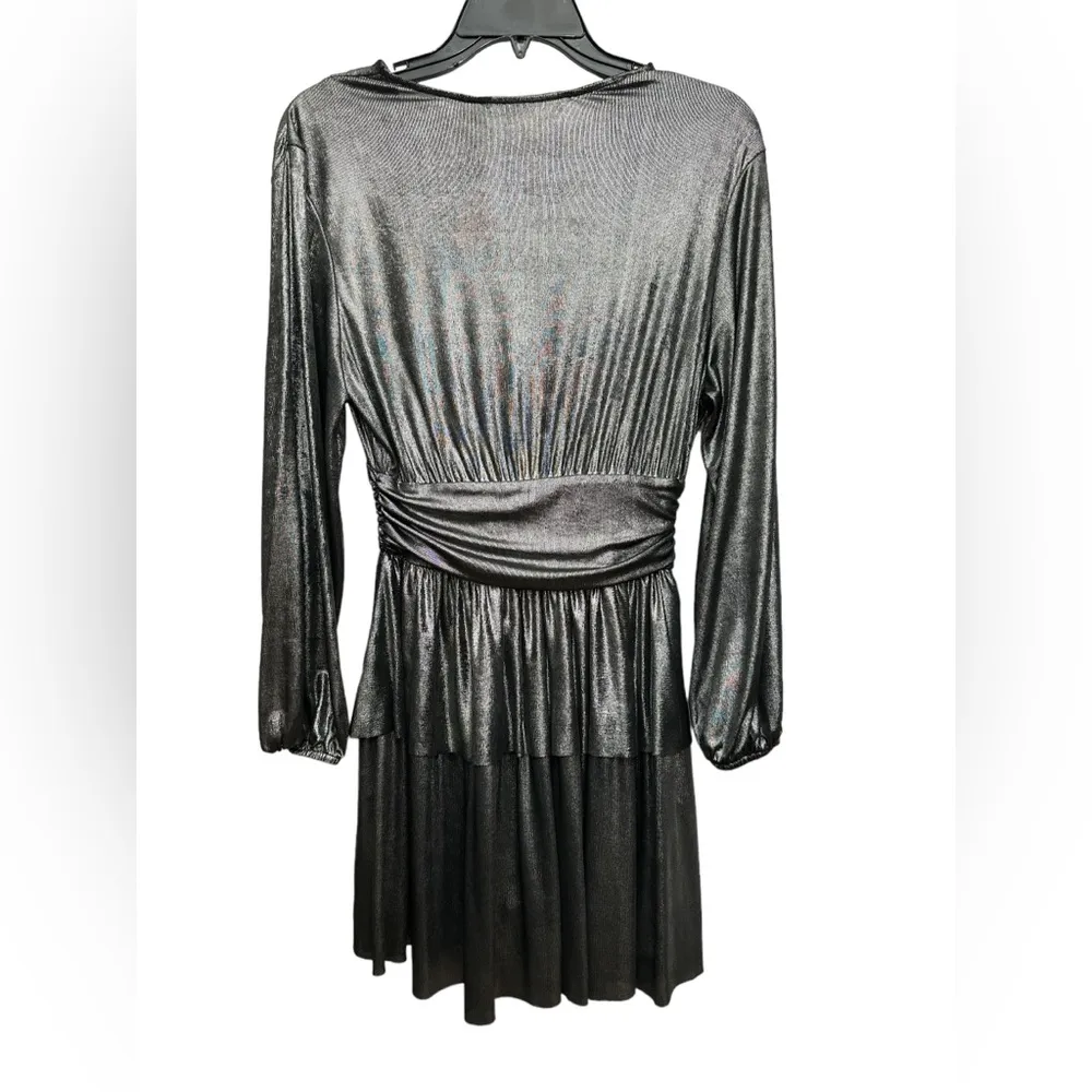 ZARA  Silver Metallic Tiered Ruffle Stretch Mini Dress Size Small - Image 2