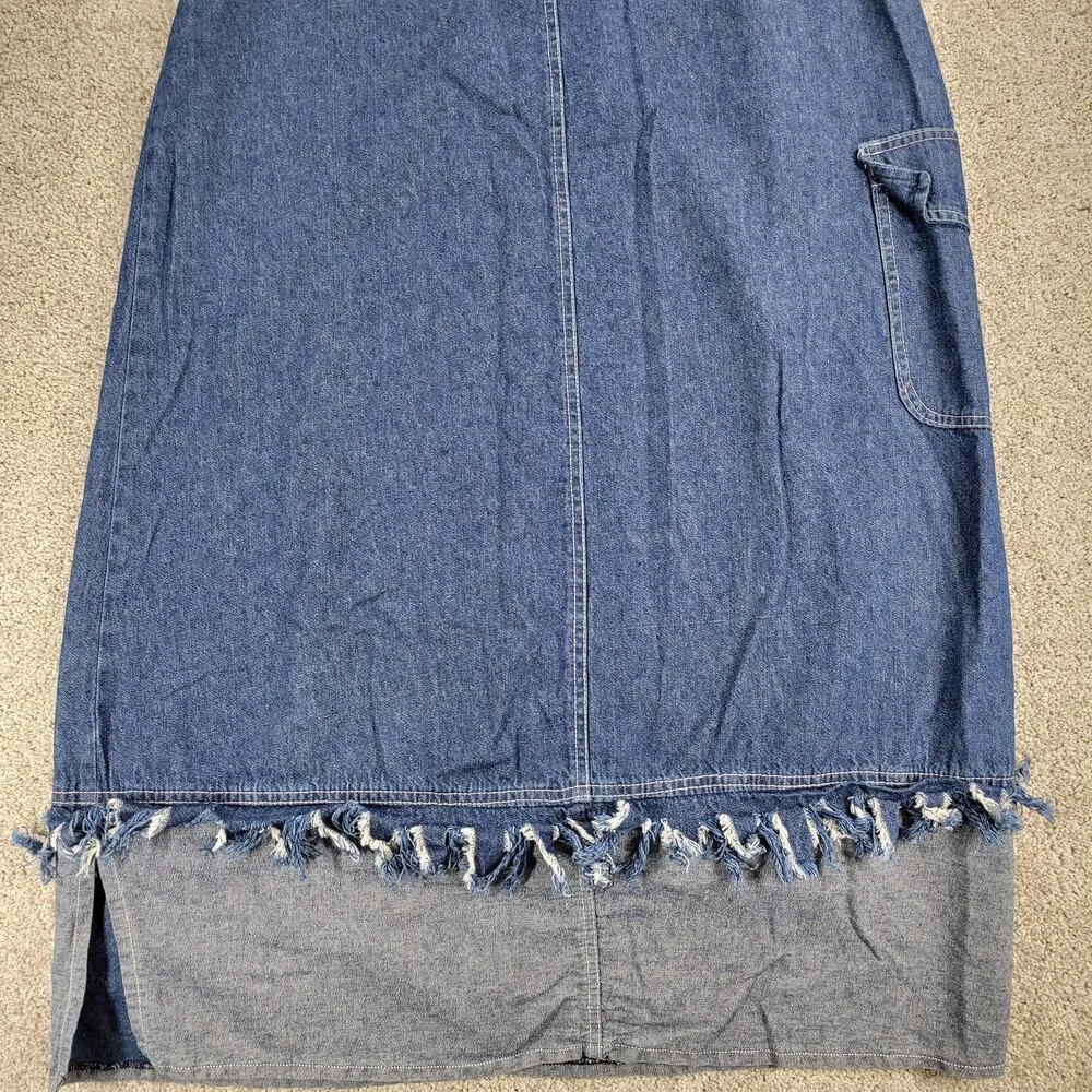 Vintage Sandra Fashion Denim Skirt 42 US 12 Blue Jean Fringe Western Rodeo Maxi Size L - Image 8