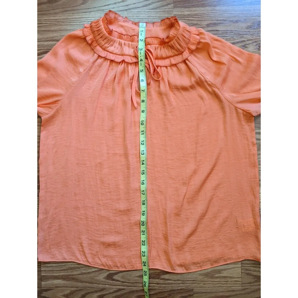 Joie Ladies Orange Ruffle Neck Blouse Ties Career Boho Chic Preppy Peasant Med - Image 6